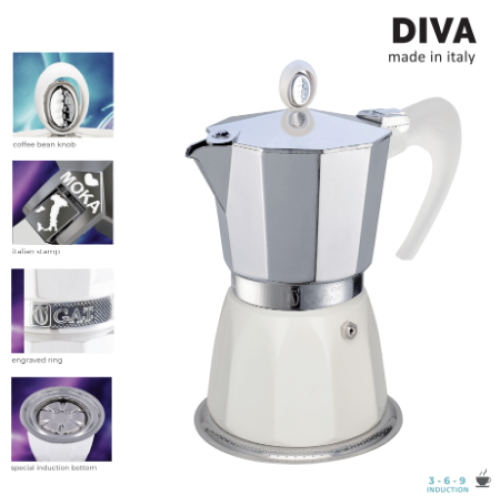 Εσπρεσσιέρα Moka Diva 3 Cups Inox-Λευκό